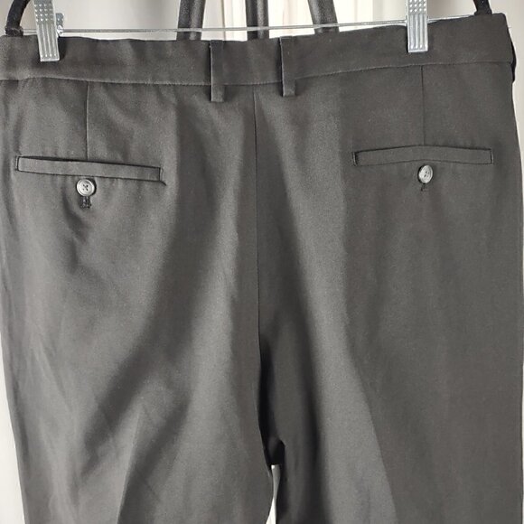 Haggar Stria Classic Fit Flat Front Hidden Expandable Waist  Black Slacks 38X30 - Picture 4 of 11